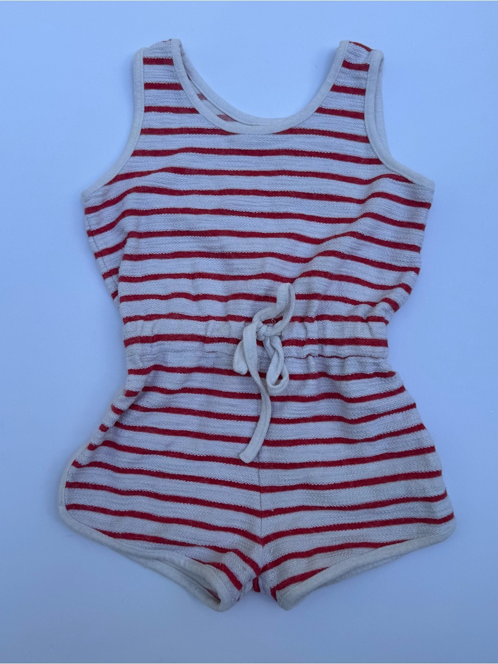 Zulu & Zephyr cream & Coral Striped Terry Romper